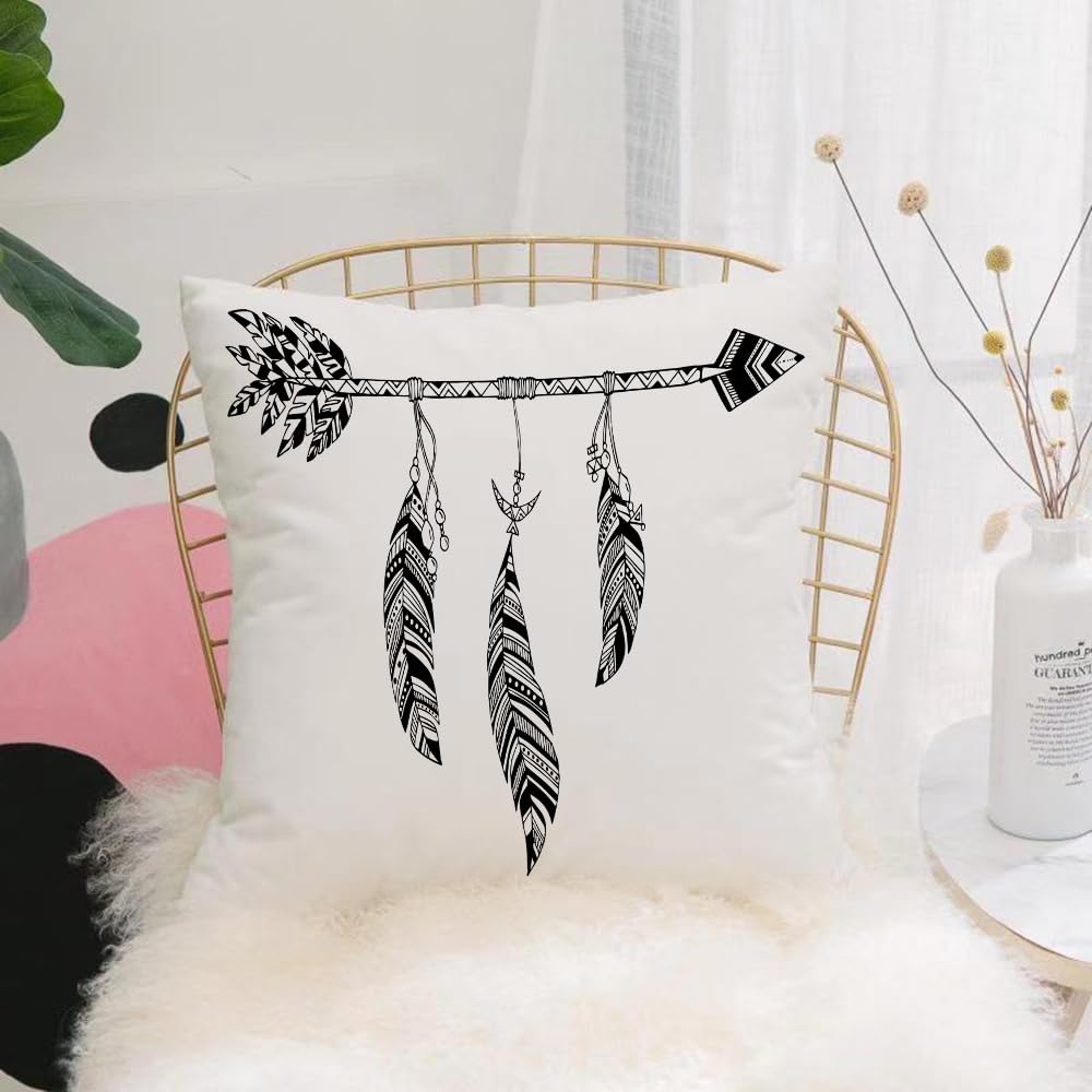 HYOSXW Cushion Cover,Throw Pillow Case Home Decorative for Living Room Bedroom Sofa Chair 16X16 Inch,Arrow in ethnic pattern with feathers,Pillowcase 40X40cm