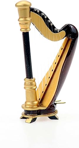 Miniatura 4 de Seawoo Arpa de madera en miniatura con estuche Mini instrumento musical réplica miniatura casa de muñecas modelo decoración del hogar