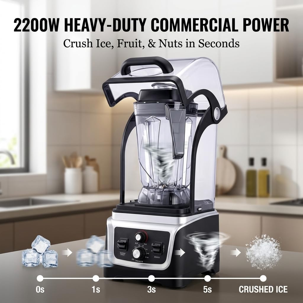 Blender komercyjny 2200 W, obudowa dźwiękowa 5 mm, pojemnik 2,5 l/4,5 l, mikser do koktajli mlecznych, koktajli do użytku domowego i biznesowego