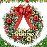 🎄【Diseño de Elementos Navideños】La corona navideña puerta está decorada con muchos elementos navideños, como hermosos lazos, bolas rojas brillantes, bolas doradas brillantes, caramelos rojos, bastones rojos y blancos, colgantes dorados con texto navideño, ramos de frutas rojas y pino blanco esmerilado. . La adición de estas decoraciones aportará una sensación vivaz y enérgica a su exhibición navideña, ahorrándole tiempo y energía en la decoración.