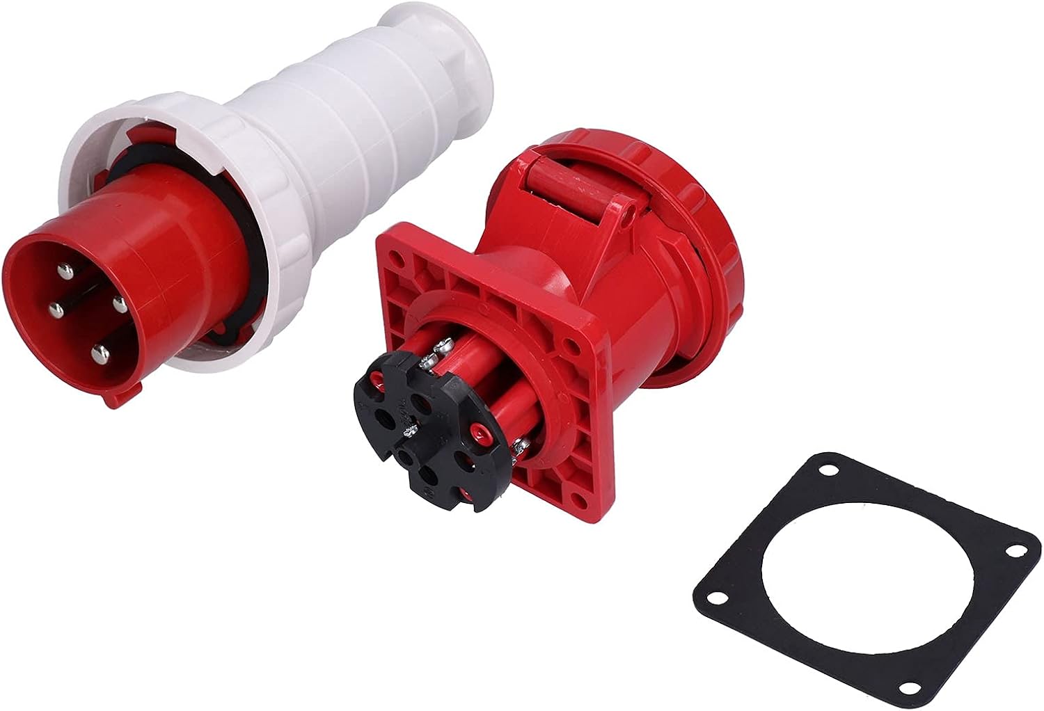 3 Phase 4 Pin Waterproof Concealed Socket Industrial Plug, 380‑415V 63A Power Connector Set, PA66 Insulation Shell Industrial Plug Socket Set
