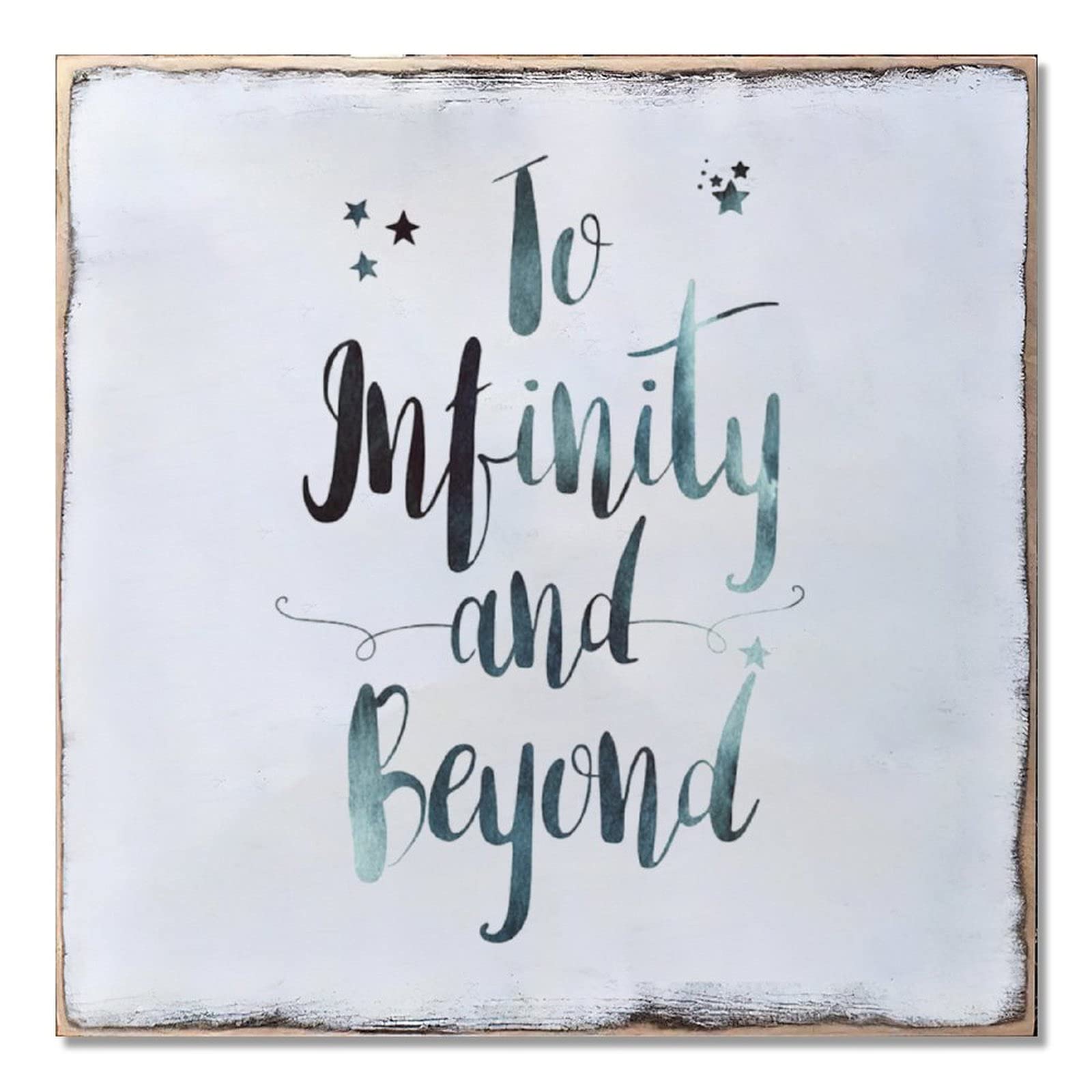 Yivxa Tin-59 Wood Sign Hanging Wall Decoration Farmhouse To Infinity And Beyond Wall Art Batheroom Bedroom Office 8X8 Inch