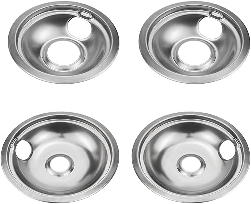 Miniatura 1 de Juego de 4 cuencos reflectantes cromados universales para estufas de gas, anillos para quemadores compatibles con Whirlpool W10278125 W10196405