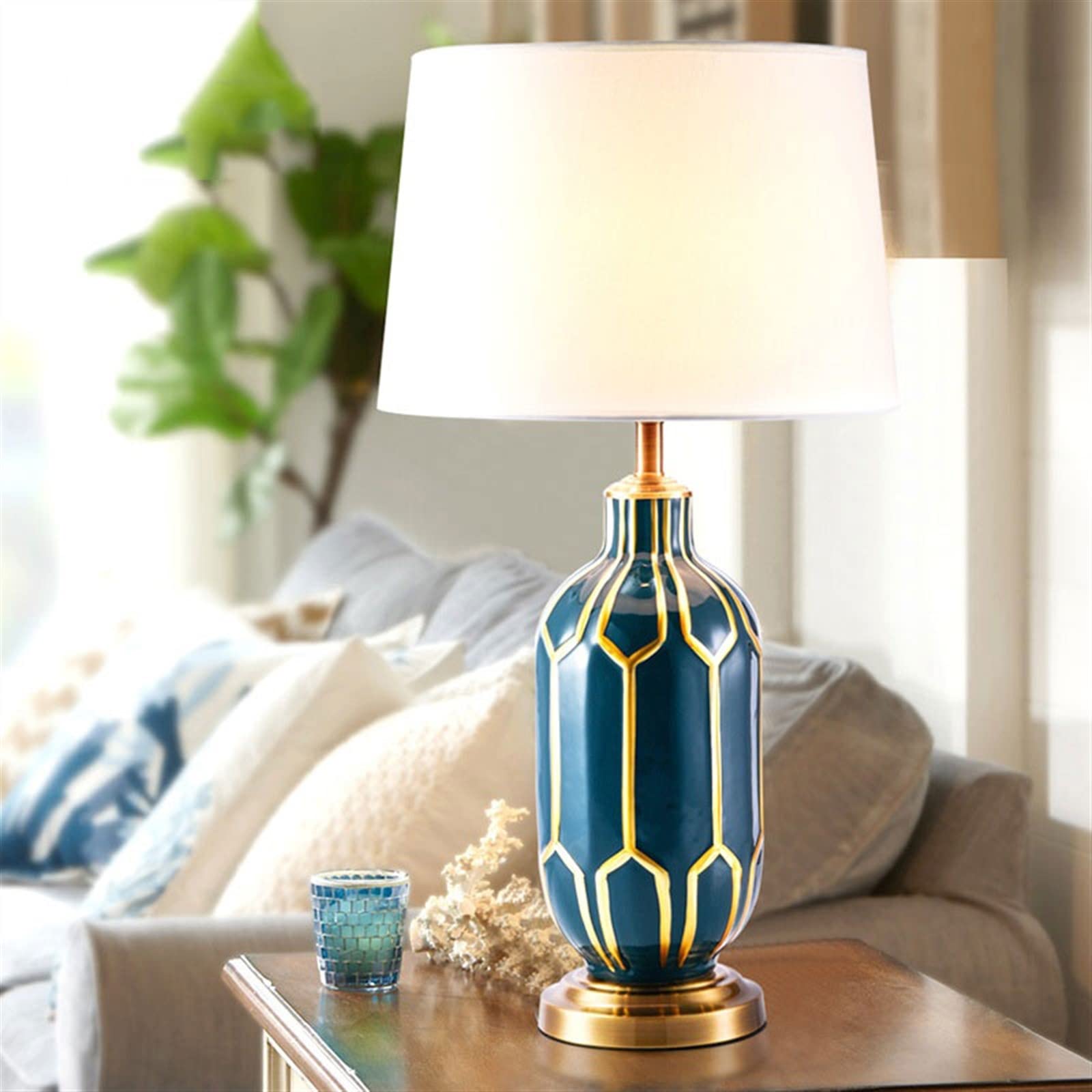 Lampki nocne Amerykańska Lampa Stołowa Sypialnia Lampka Nocna Europejska Luksusowa Sztuka Dekoracja Ceramiczna z Abażurem Tkaninowym Wystrój domu