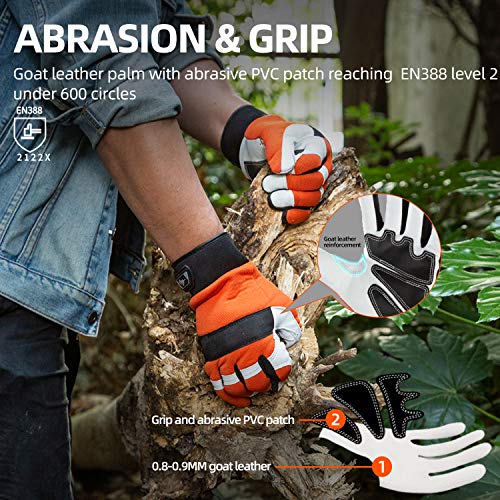 Vgo 1-Pair Chainsaw Work Gloves Saw Protection on Left Hand Back (Size L, Orange, GA8912)
