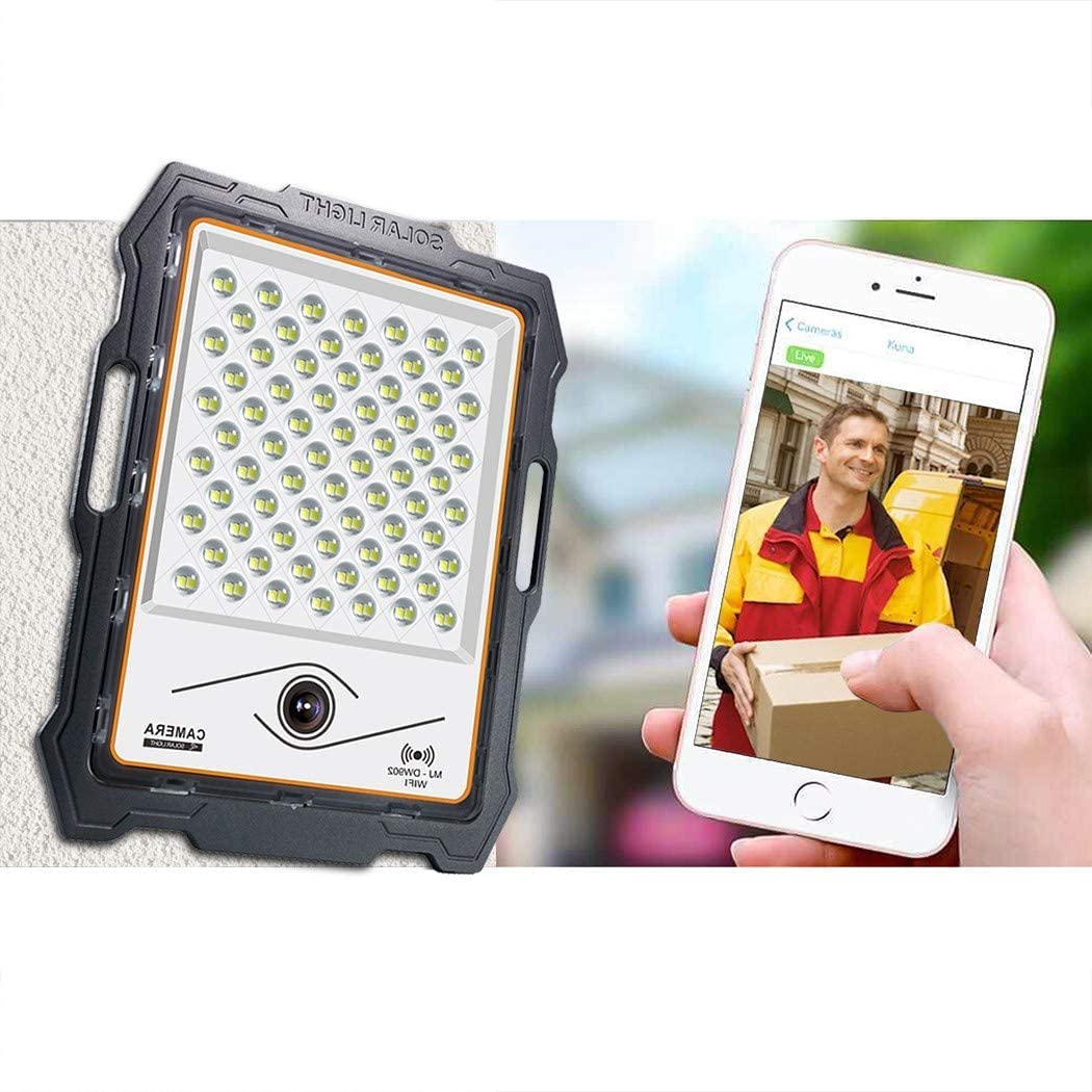 Faro LED Esterno con Pannello Solare e Telecamera Sorveglianza WIFI 1080p. Luce Bianca 6000K in Alluminio Impermeabile IP67 Energia Fotovoltaica Illumina tutta la notte (100)