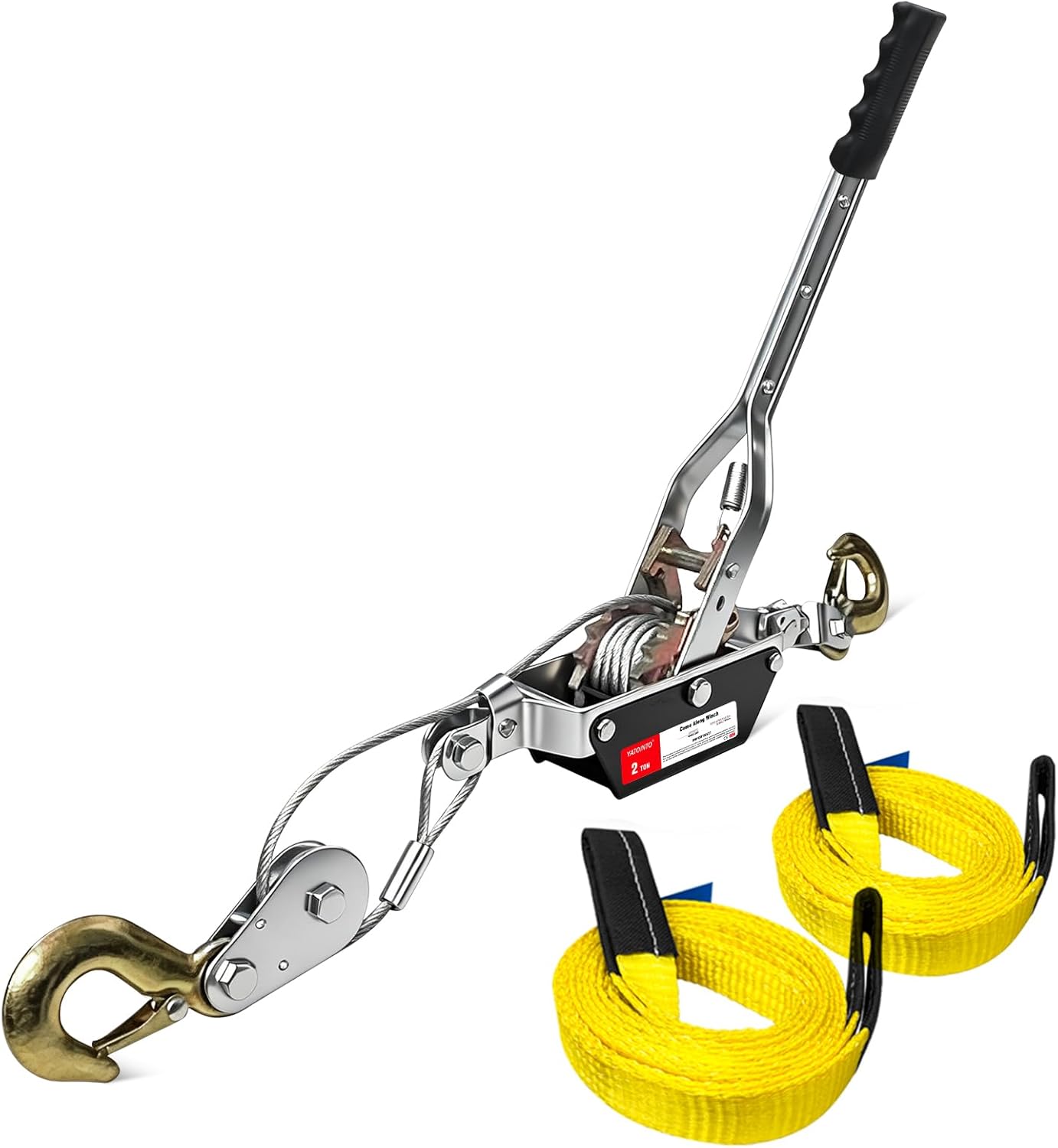 YATOINTOCome Along Winch 2 Ton Pulling Capacity with Two 1"x8FT Lifting Sling 11Ft 2 Hook Heavy Duty Power Cable Come Along Tool with Dual Gears Automotive Hoist Winch Puller Recovery Gear