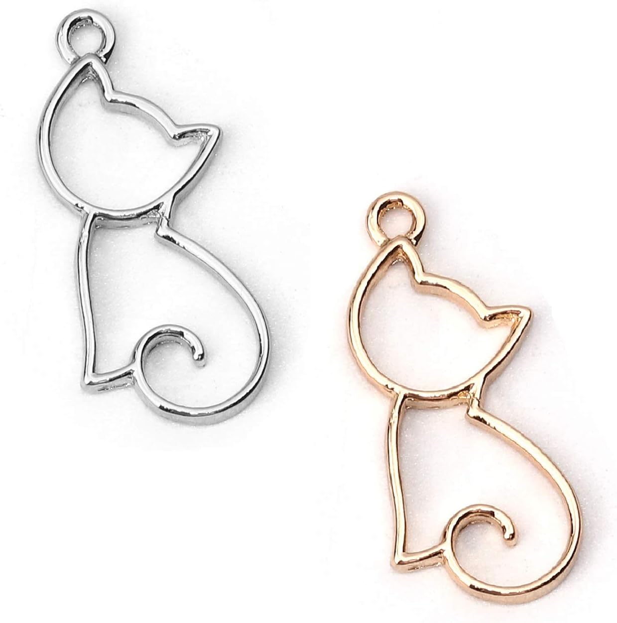 JGFinds Cat Charm Pendants 20 pack (10 Silver tone, 10 Gold tone), 28mm (1") x 18mm(1/2"), Zinc Alloy - Image 2