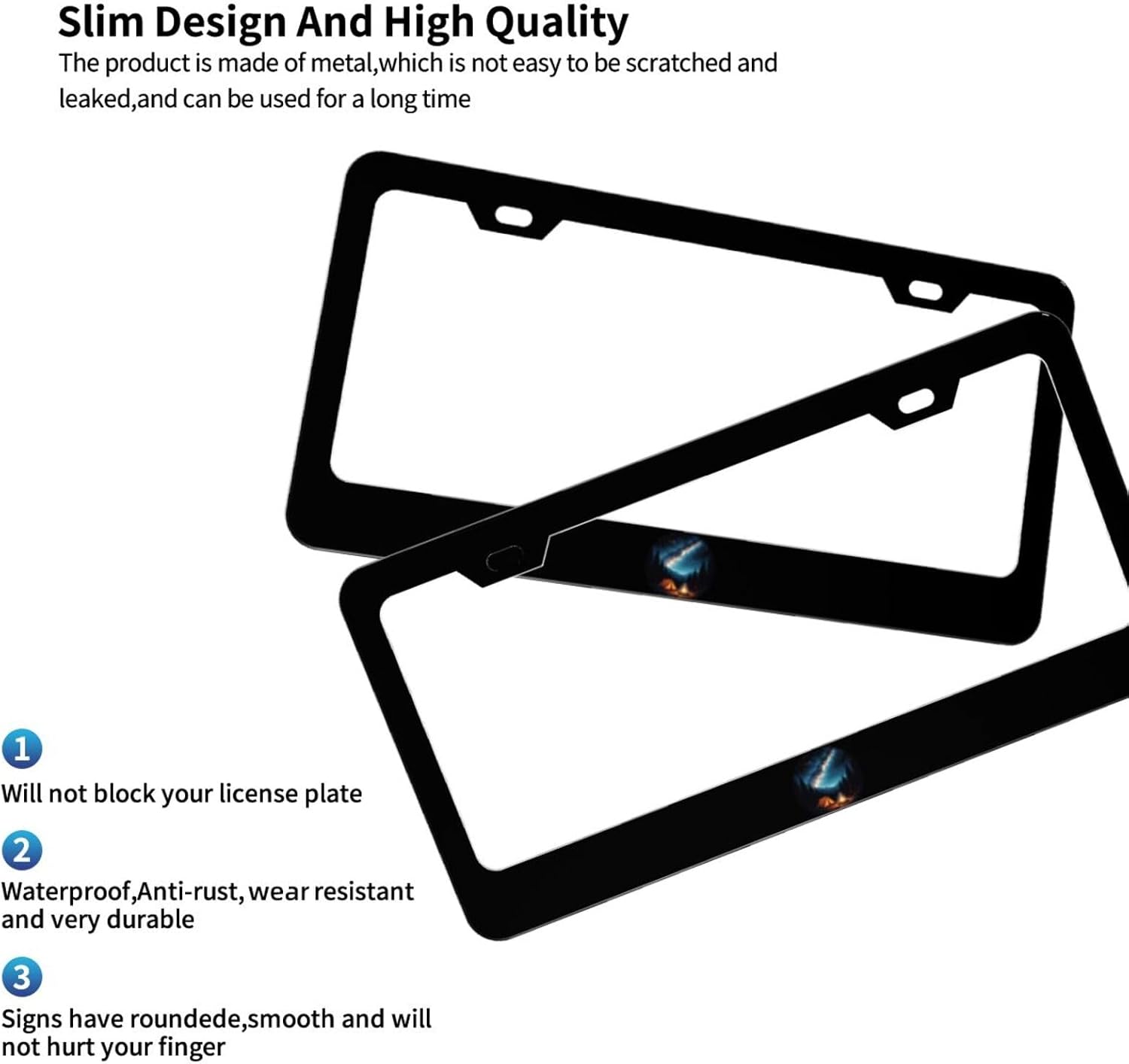 Great Outdoor Camping Campfire Matte Aluminum License Plate Frame with Black Screw Caps，2pcs 2 Holes Black Licenses Plates Frames,Car Licenses Plate Covers Holders for Us Vehicles/Women/Men