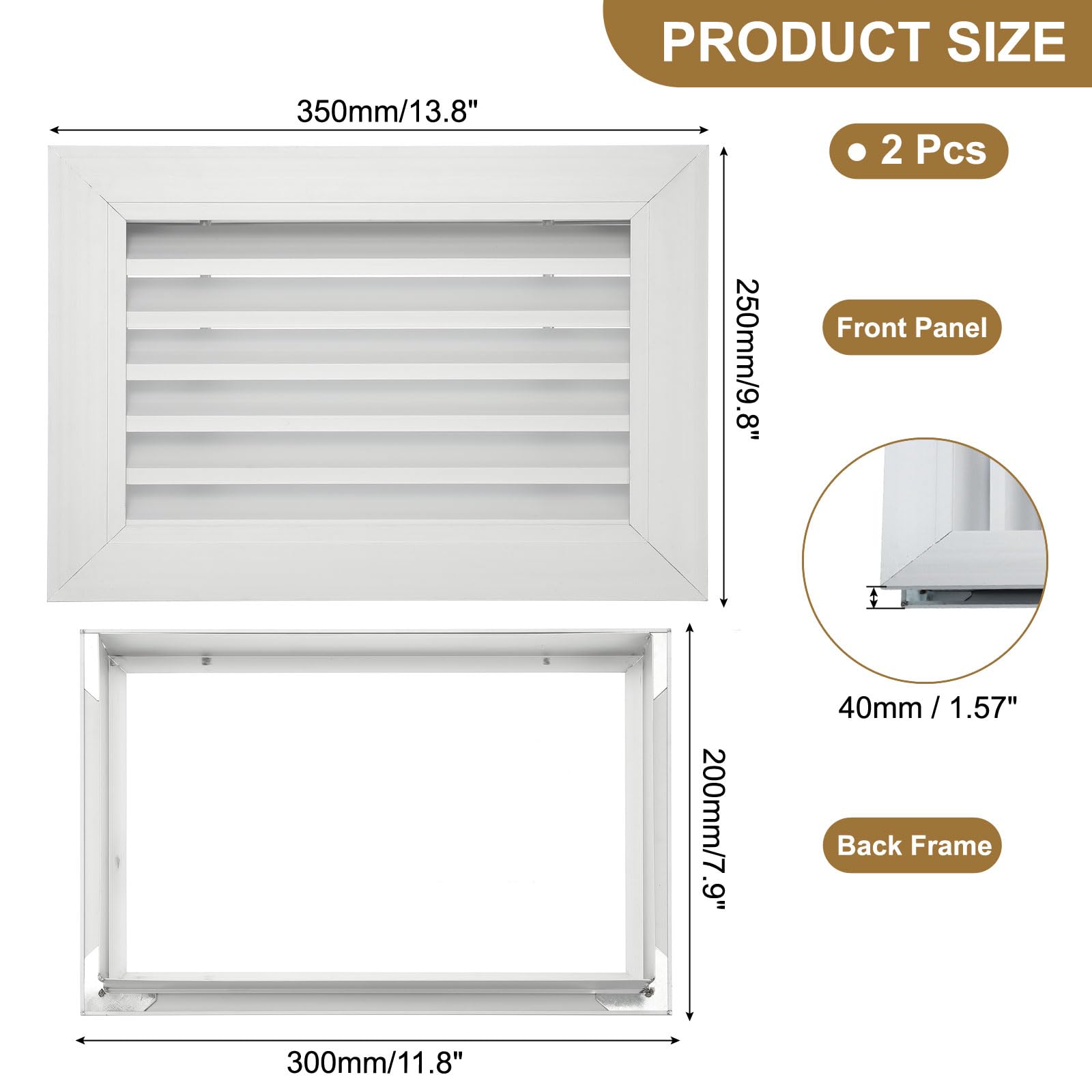 PATIKIL Door Air Vent Cover, 2 Pcs 12" x 8", Aluminum Grille Ventilation Cover Louvered for Cabinet Wardrobe Door Silver Tone - Image 2