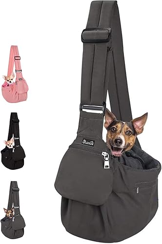 Miniatura 10 de Lukovee Transportador para perros, soporte inferior duro y correa acolchada ajustable suave para perros pequeños, bolso para perro con abertura de