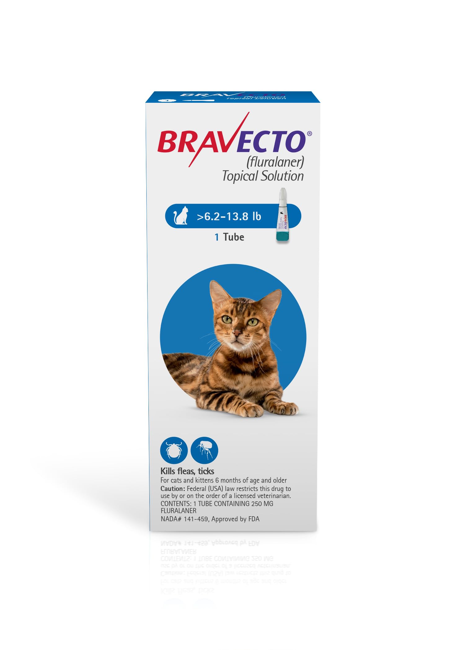 BRAVECTO Topical Solution for Cats, Flea & Tick, 12 Week Supply, >6.2-13.8 lbs., Blue Box