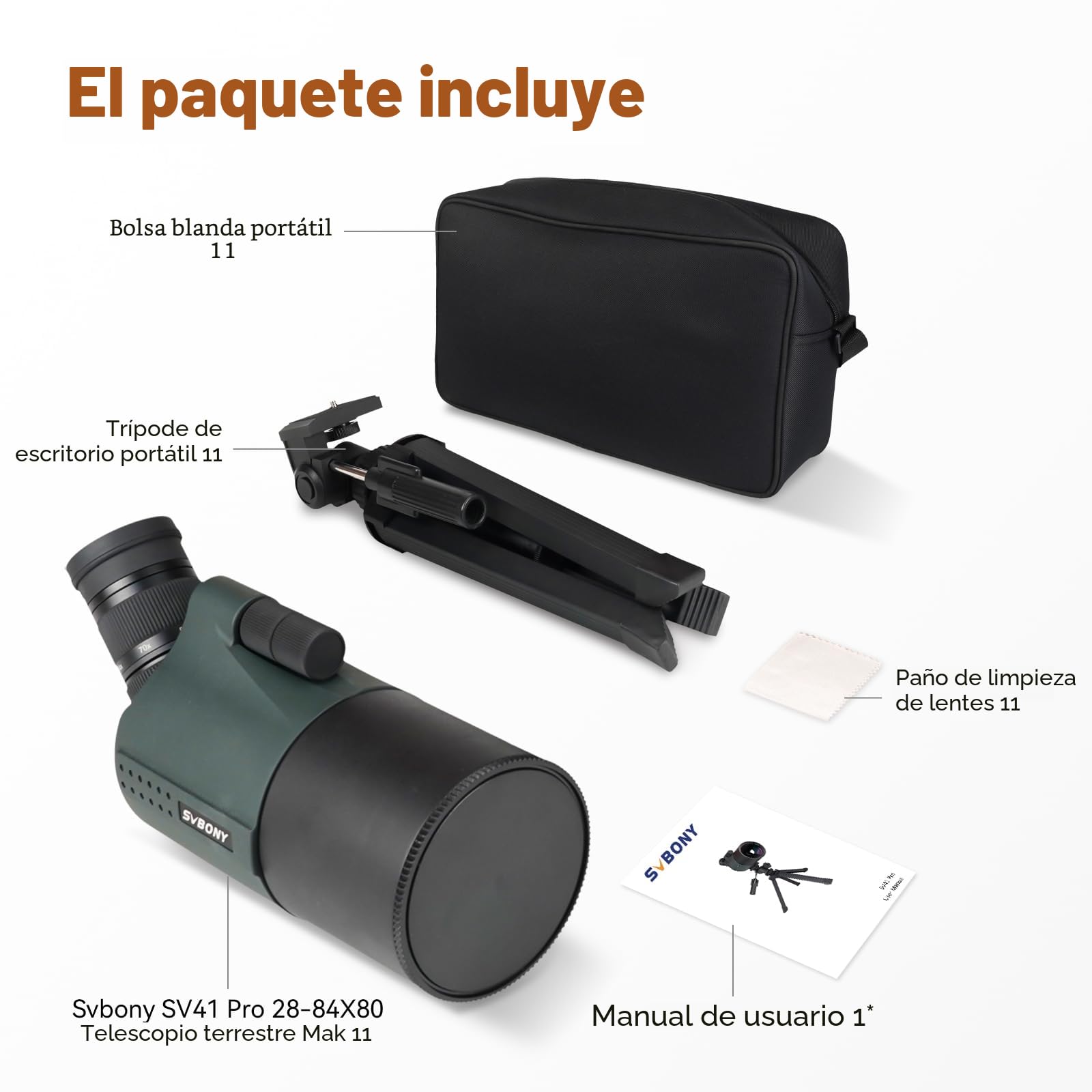 Svbony SV41Pro Mak Telescopio Terrestre con Trípode, 28-84X80 FMC, Enfoque de Doble Velocidad, Catalejos Compatible con Cámara WiFi SC001, Spotting Scope para Tiro al Blanco Caza, Astronomie, Aves