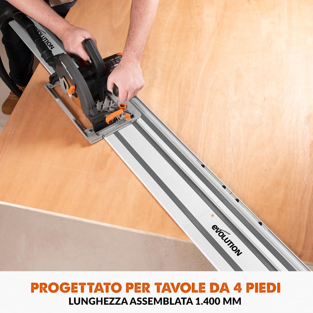 Evolution Power Tools ST1400-G2 Guida per Seghe Circolari/Binario | Universale per la maggior parte delle marche Makita, Bosch, Festool | 1,4 m (2 x 700 mm) Accessorio di arresto finale incluso