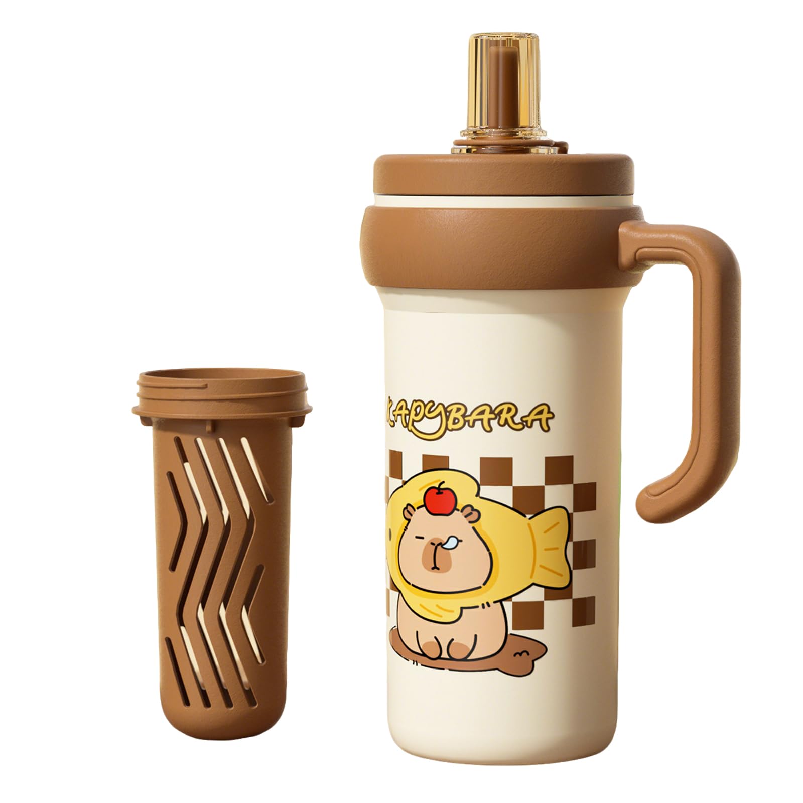 Vexilon Capybara Water Bottle, 700ml Brown Stainless Steel Water Bottle Cute with Carrying Strap and Colorful Box, Water Bottle for Office & Outdoor & Travel, Gift for Capybara Lovers