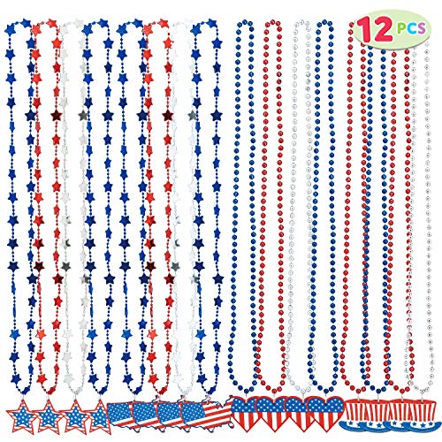 JOYIN 12 Pcs Patriotic Party Favor Necklaces with Pendant for 4th of July Celebration, Independence Day Gathering, Memorial Day Commemoration, Veterans Day Honoring, Patriotic Party Favors and Themed Party