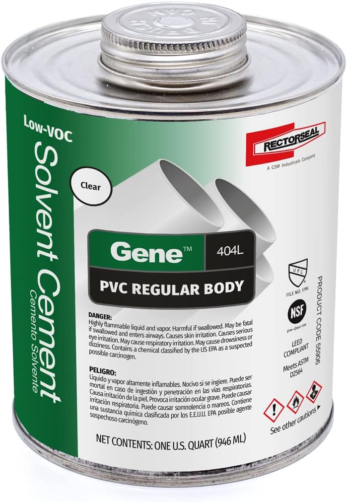 RectorSeal Gene 404L 55906 Low Solvent Cement, Fast Setting, Plumbing, 1 Quart