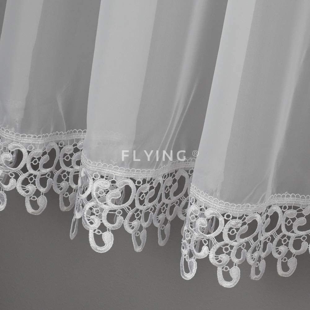 FKL Beautiful Voile Curtain with Ruffle Tape Curtains Living Room White Short Window Kitchen Guipure Curtains with Ruffle Tape Modern White LB-20 (150 x 300 cm) - Image 3