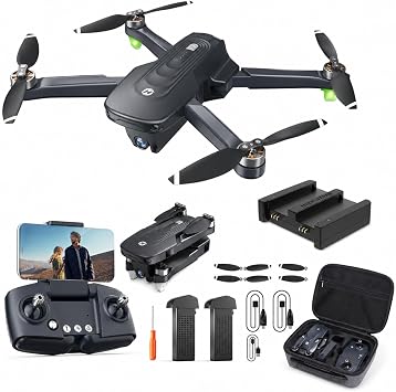 HS175D and Dual Battery Charger Bundle, Foldable FPV Drone for Adults Beginners with Auto Return, Follow Me, Brushless Motors, 2 Batteries and Carrying Case