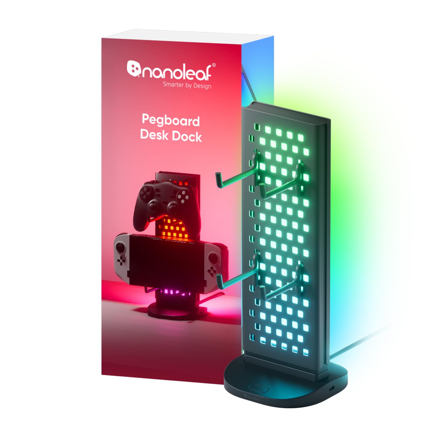 Nanoleaf Pegboard Desk Dock, 3-in-1 Smart RGBIC Table Lamp with Headphone/Controller Holder, Double-Sided Dynamic Lighting