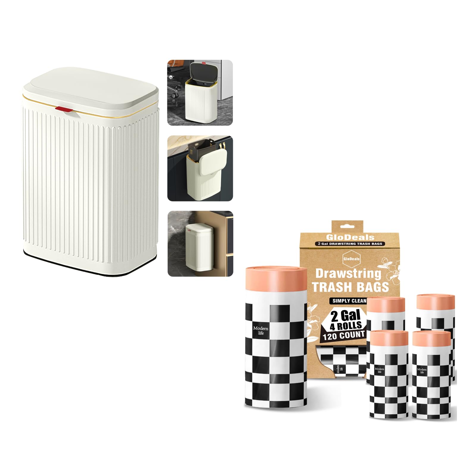 GloDeals2 Gallon Trash Can & 2 Gallon Small Trash Bags