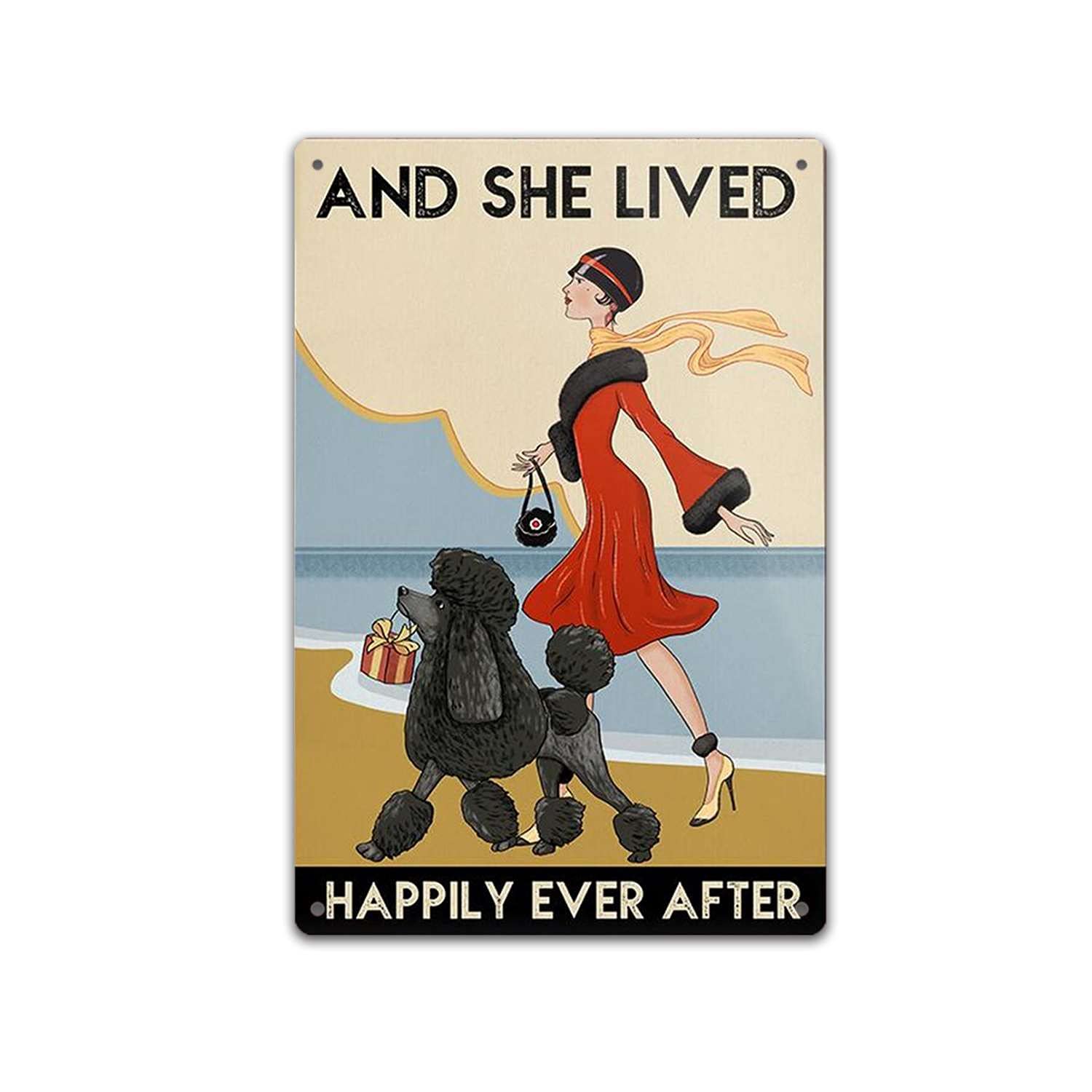 TRITXIY Gift for Black Poodle Lovers and She Lived Happily Coffee Shop Wall Art Dog, Home Decor Vintage Wall Decoration Vintage bar Sign tin sign-12x16inch(30x40cm)