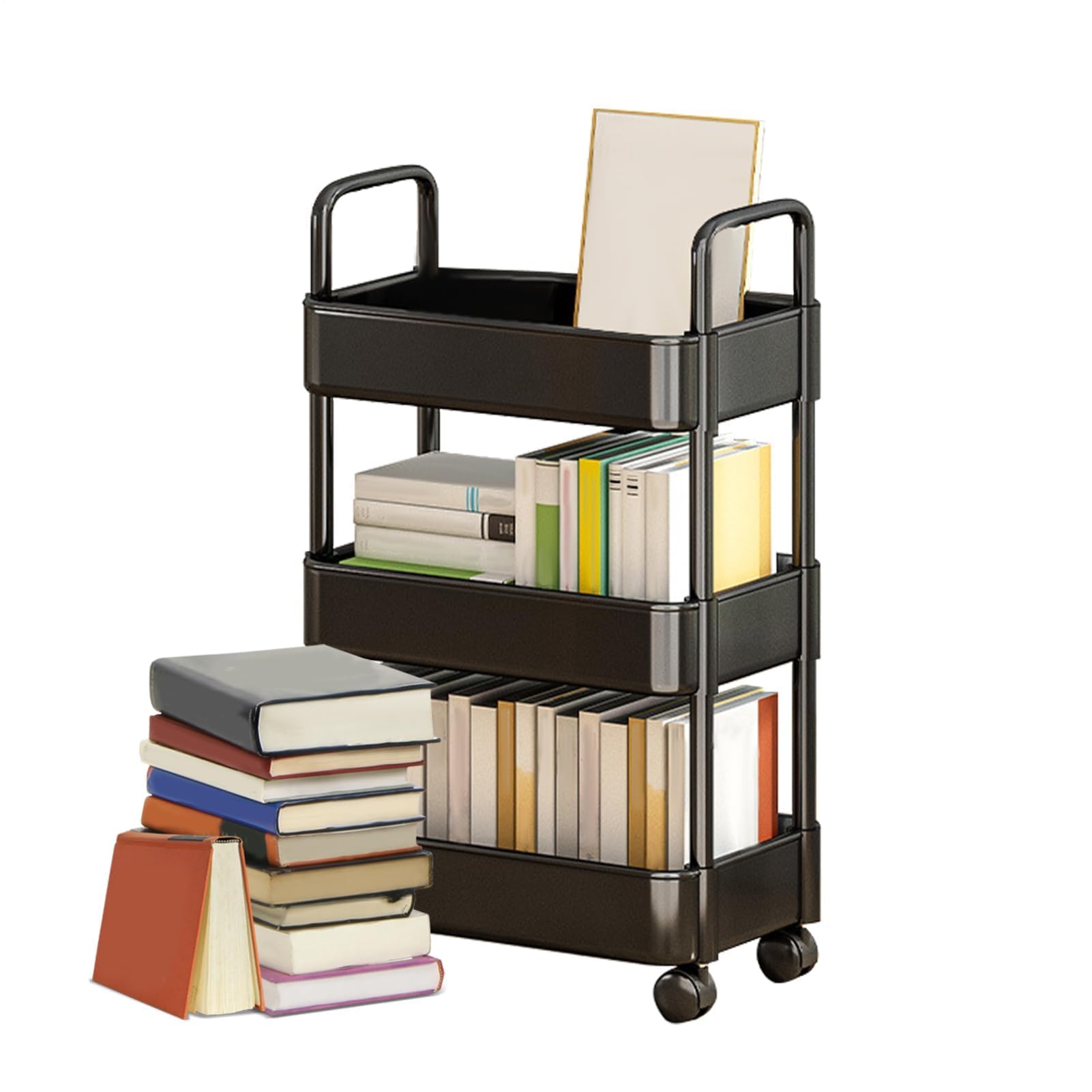 Chariot utilitaire roulant à 3 niveaux et poignées pour optimiser le rangement de la maison
