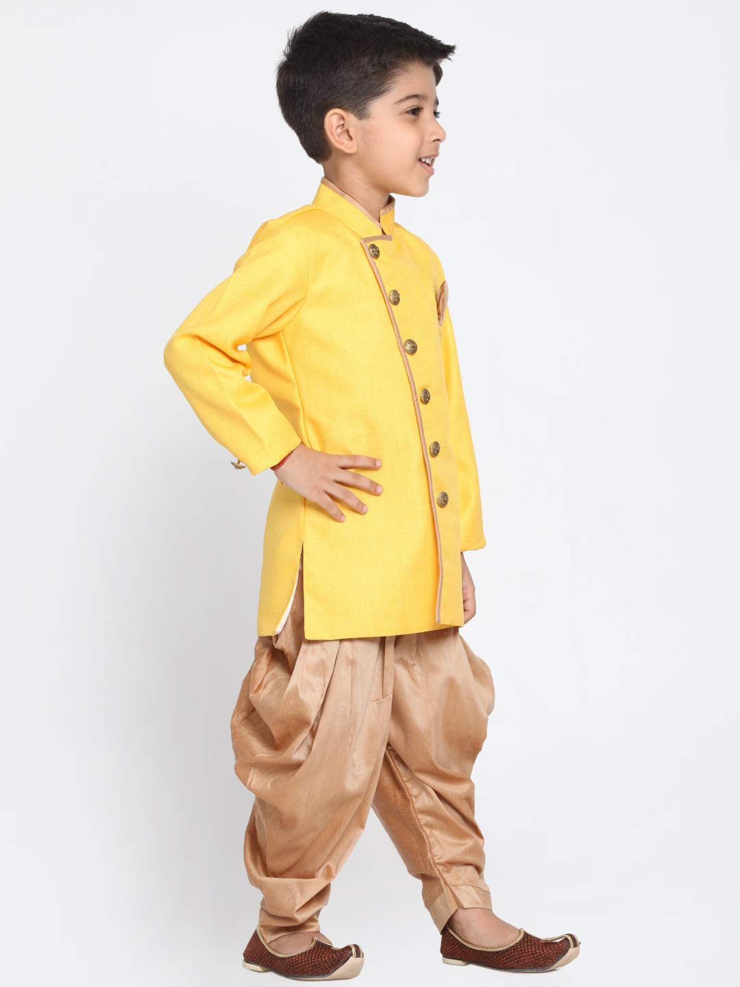 Jbn Creation Boys' Yellow And Rose Gold Cotton Blend Sherwani And Dhoti Pant Set_Jbnbciw124Ywncdrg_22