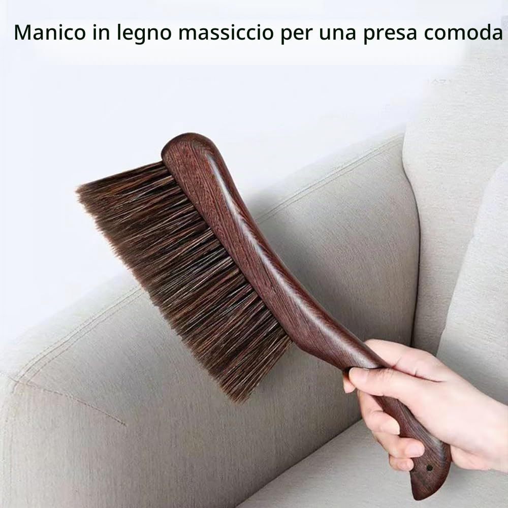 Scopa a Mano Setole Morbide Spazzola con Manico in Legno per Pulizia Letto Divano Mobili