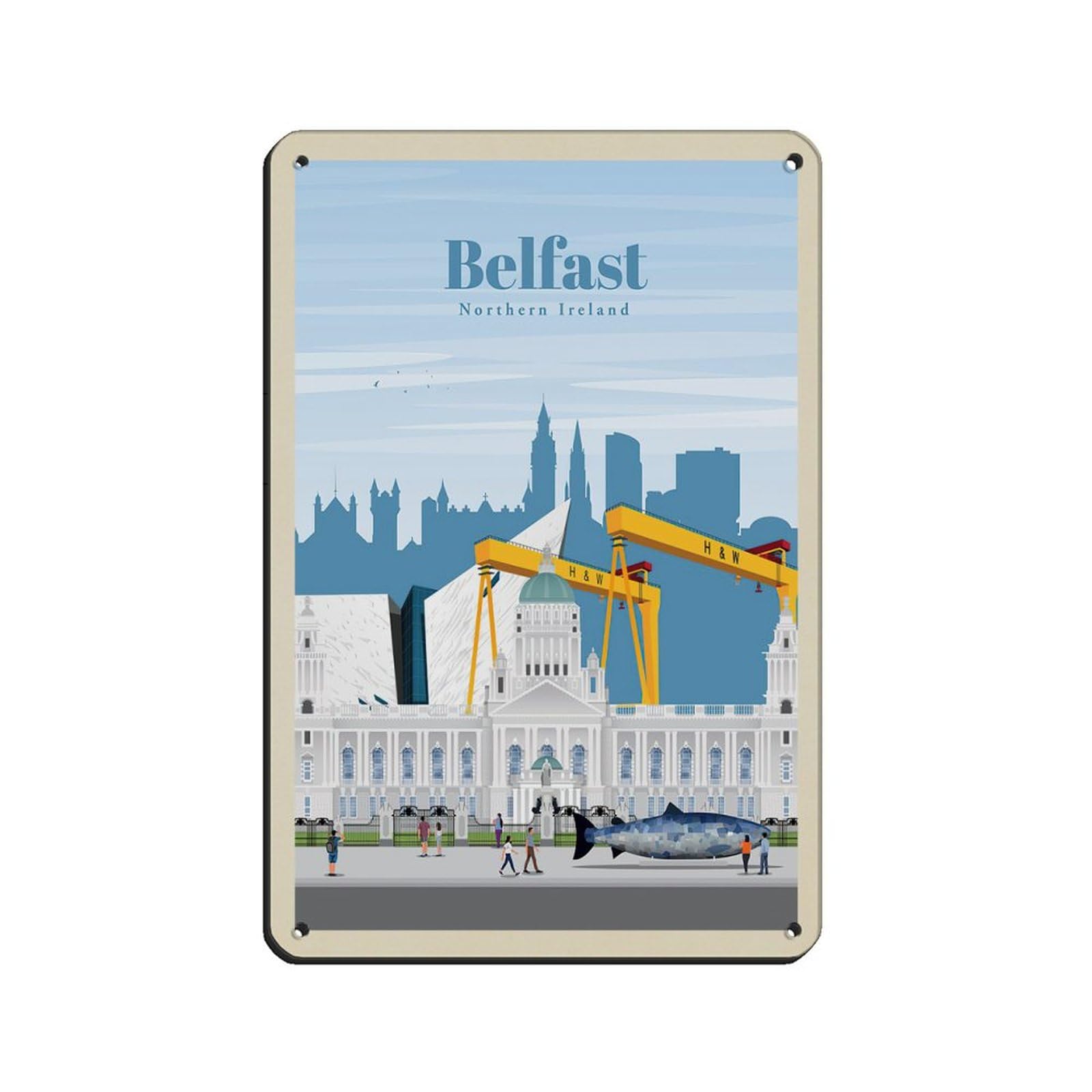 Hlbsdm Belfast Vintage Retro Travel Poster Tin Sign Vintage Metal Pub Club Cafe Bar Home Wall Art Decoration Poster Retro Style 8X12inch(20X30cm)