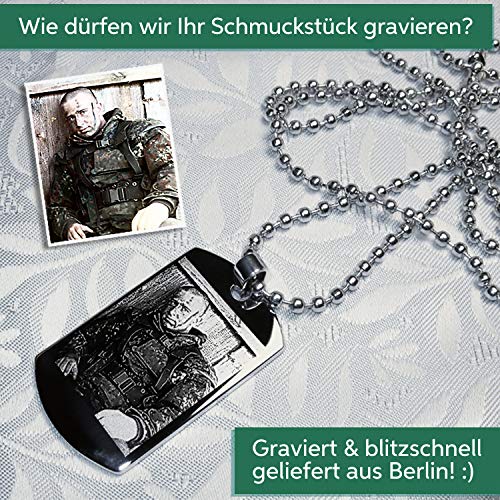 Diamandi Dog-Tag Kette mit Foto-Gravur I Ihr Bild + Text gravieren I Ketten-Anhänger Silber