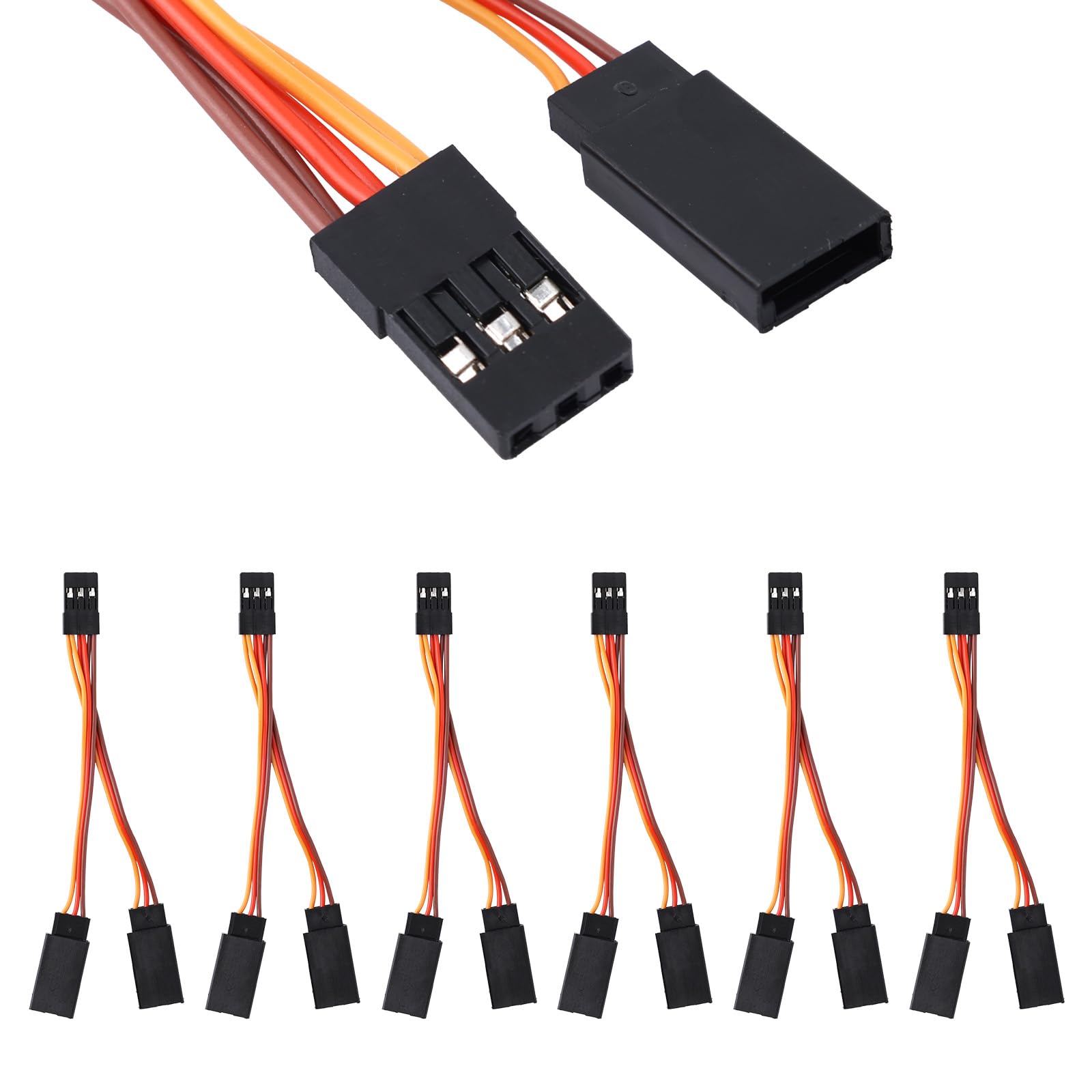 6pcs Servo Y Splitter Cable, 3.94 Inch/10cm 1 Female to 2 Male Extension Harness Cord Splitter Wire Connectors for JR/Futaba Used on RC Cars, Drones, Boats, Airplane Models Parts Accessories