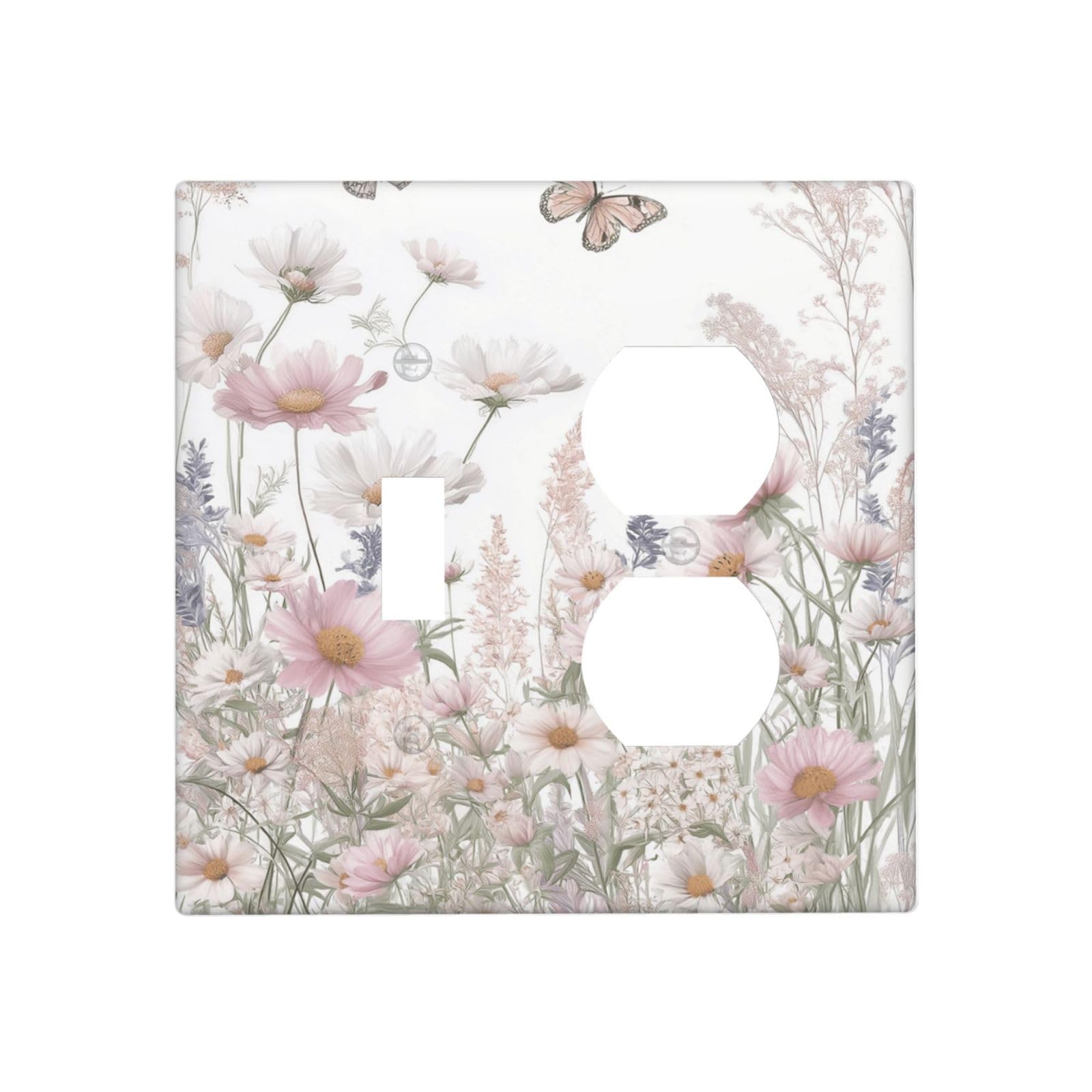 JDAKHD Decorative Outlet Covers Pastel Wildflower Butterfly 2 Gang Wall Plate Single Toggle Duplex Combo Boho Floral Light Switch Covers Switch Plate Cover for Bathroom Home Decor