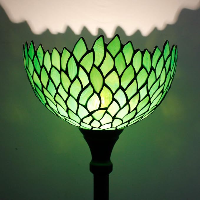 WERFACTORY Tiffany S523 WERFACTORY Vloerlamp van gekleurd glas in Torchiere-stijl, W12H66 inch, wisteria groen, voor woonkamer, slaapkamer, boekenkast, salontafel photo 2