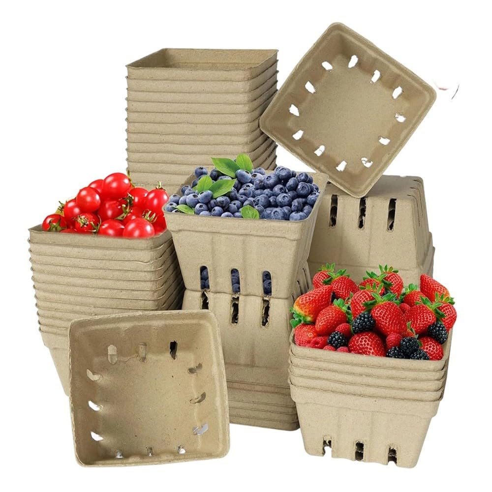 Aundhegrtt 30 Pack Natural Pulp Fiber Berry Basket,Molded Produce Vented Basket Kitchen Supplies for Strawberry Blueberry Raspberry