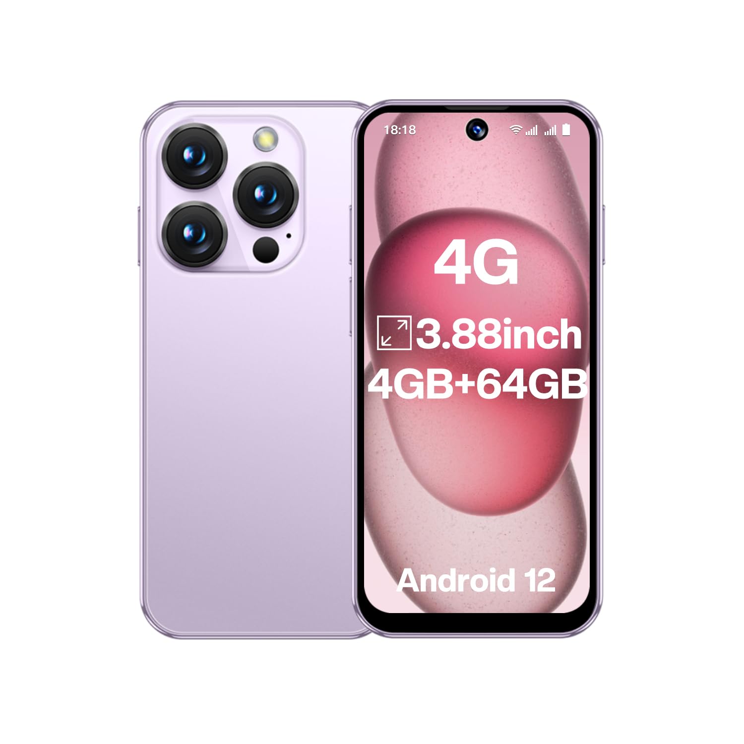 4G Mini Smartphone (Unlocked), 3.88-inch HD Screen - A Compact and Ideal Choice for Kids and Students, Small-Sized Backup Phone with Dual SIM Dual Standby,Face ID (64GB,Lilac)