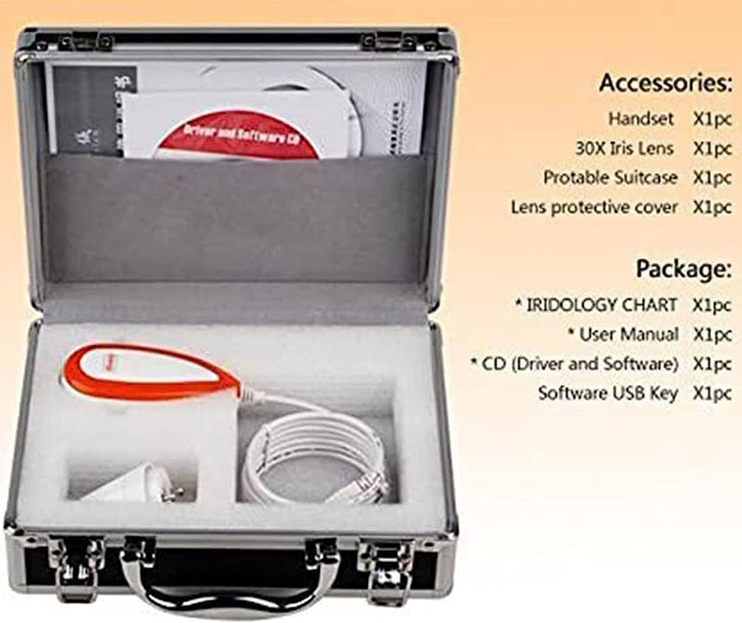 Telecamera per analisi dell'iride, fotocamera oculare USB da 5.0 MP con obiettivo Iris 30X e software di analisi, analizzatore della lampada sinistra/destra per studi sull'iridologia