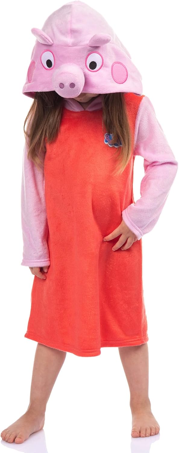 INTIMO Peppa Pig Raglan Nightgown Toddler Girls' Hooded Fleece Long Sleeve Pullover Pajama Gown - Image 4