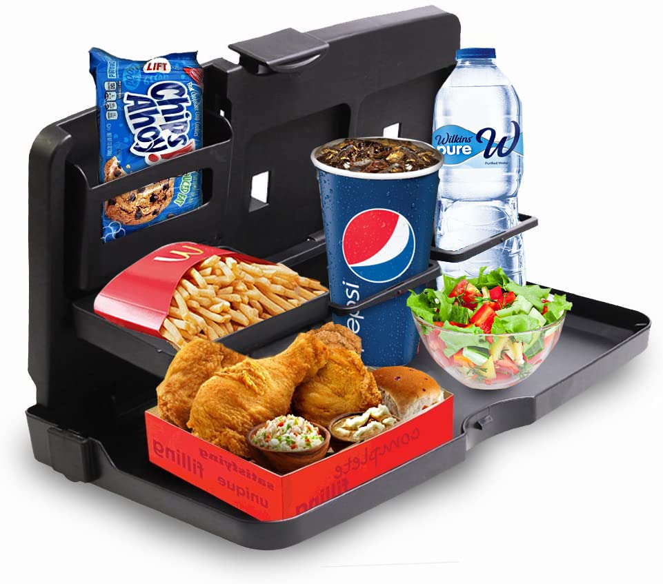 Amazon.com: VaygWay Foldable Car Food Tray Holder – Multi- Functional  Portable Auto Food and Drink Tray – Black Eating Organizer Backseat Car  Tray – Kids Table Food Holder Desk- Laptop, Meal, Snack,