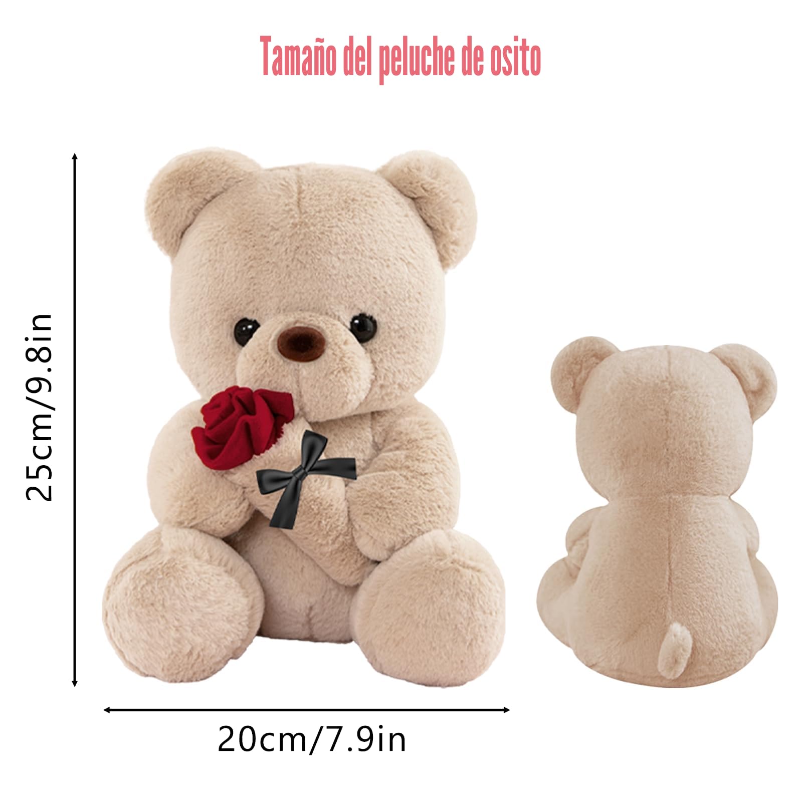 Oso de Peluche con Rosa, Regalos Originales para Mujer, 25cm Oso de Peluche Osito Peluche Tierno Juguete de Peluche con Marrón Regalo Sant Jordi Aniversario Cumpleaños Boda para Mujer Amiga