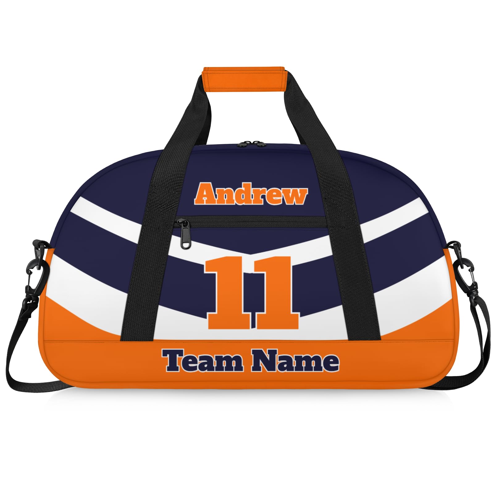 Personalised Sports Duffle Bag | Custom Name Gym Bag with Shoulder Strap | Water-Resistant Football Rugby Basketball Volleyball Training Kit Bag for Teams | N-Navy Orange
