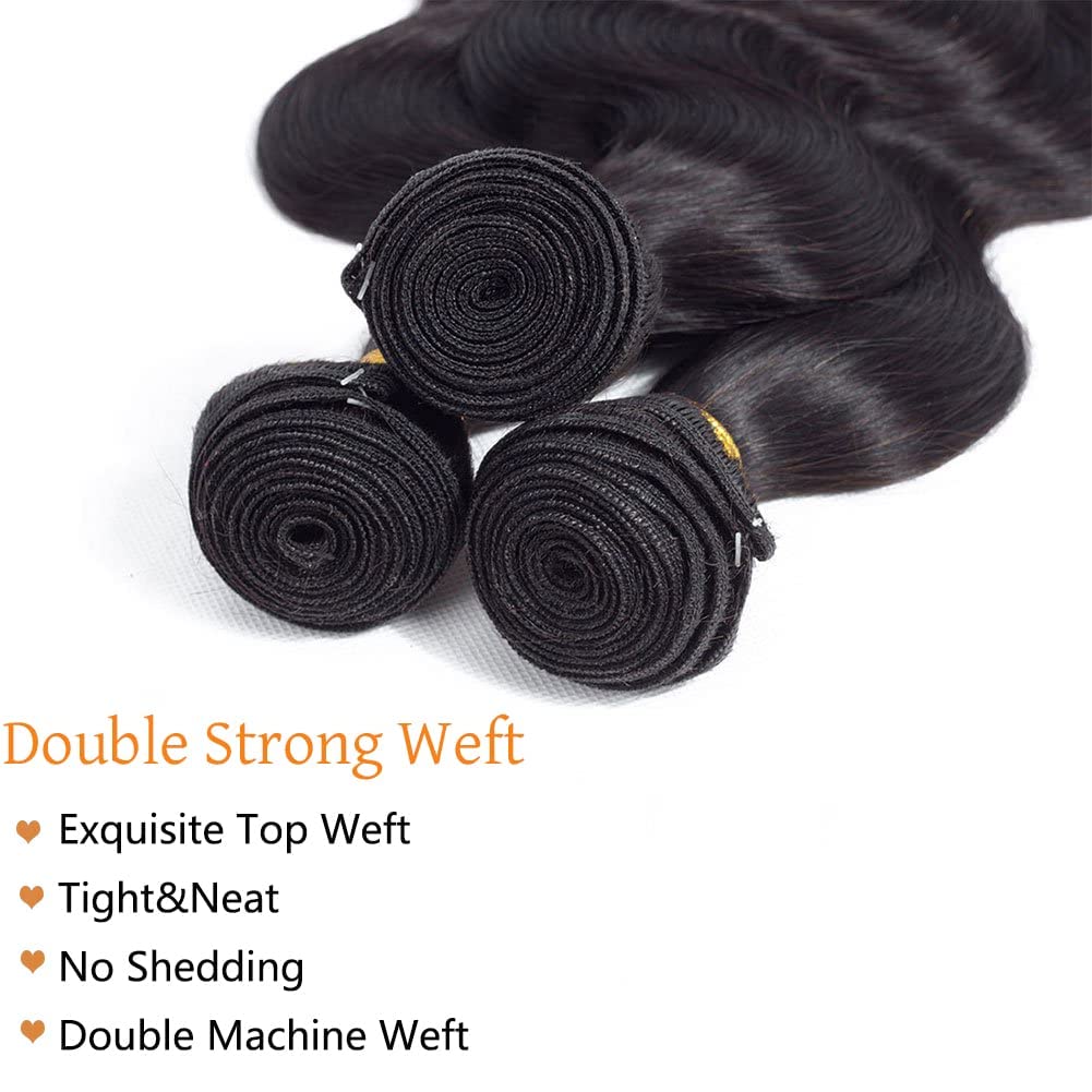 Body Wave Bundles 12A 100% Unprocessed Brazilian Virgin Human Hair Body Wave Human Hair Bundles 3 Bundles Deals Weave Bundles Human Hair Natural Black 18 20 22 Inch