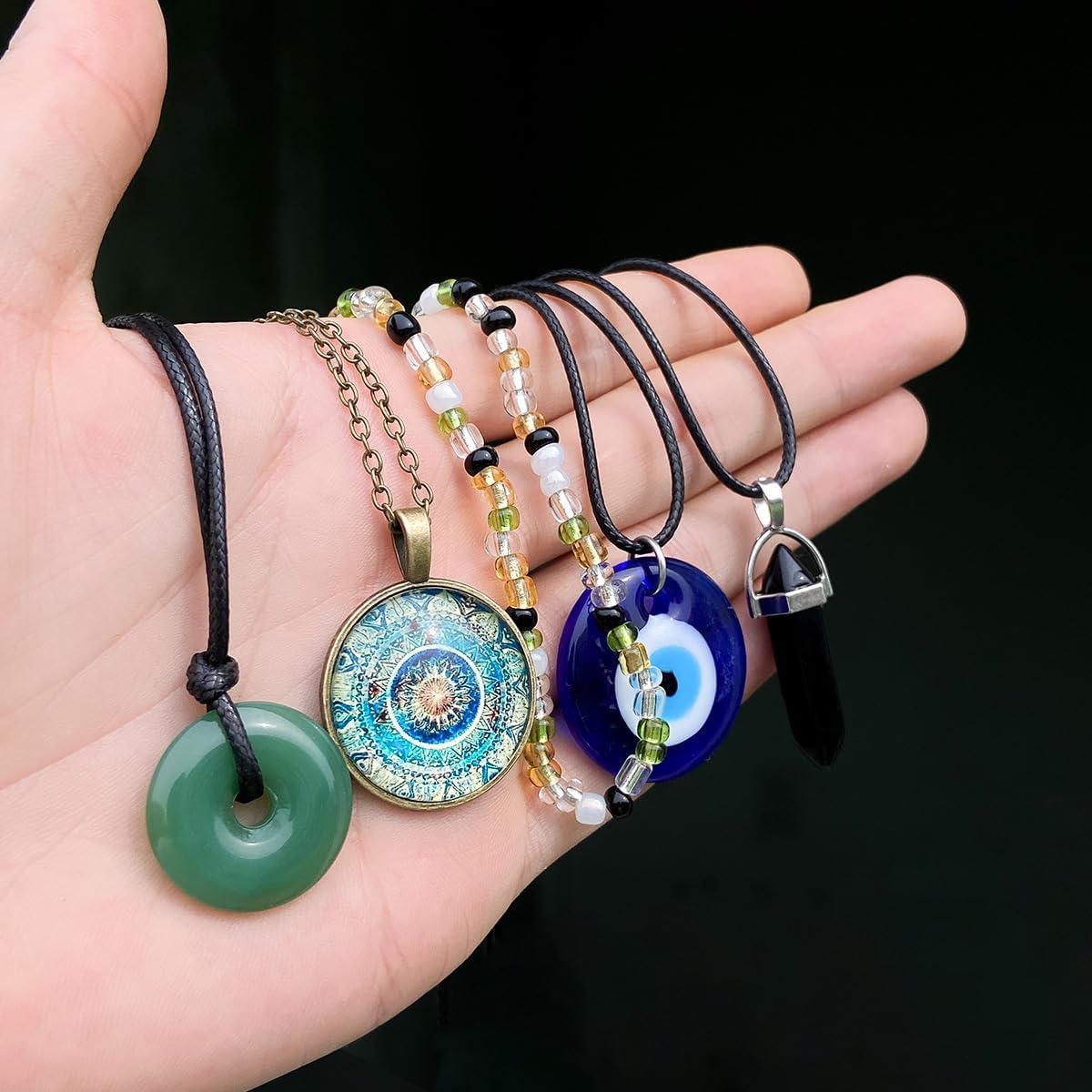 Evil Eye Pendant Necklace for Women Men Statement Glass Leather Rope Chain Necklaces Stack Retro Pendant Chain Necklace Adjustable Dainty Link Chain Multilaye Necklaces - Image 5