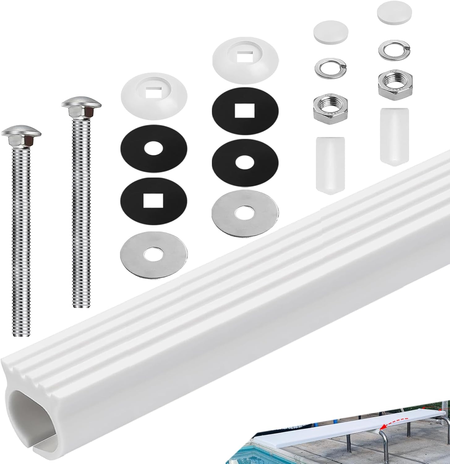 Diving Board Parts (Contains: FC-100A 18" U-Frame Fulcrum Cover and 67-209-911-SS Bolts Kit) Compatible with SR 6'/8'/10'/12' Boards and More 1.90" OD tubing Diving Boards for inground Pools