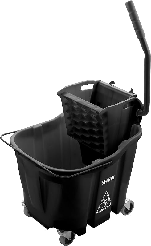 Carlisle FoodService Products Omnifit Mop Bucket with Side Press Wringer for Floor Cleaning, Kitchens, Restaurants, Office, And Janitorial Use, Polypropylene (Pp), 35 Quarts, Black | Polypropylene, Anti-Splash Design, Anti-Tip Wringer, Non-Marking Swivel Casters, OmniFit Insert Compatible
