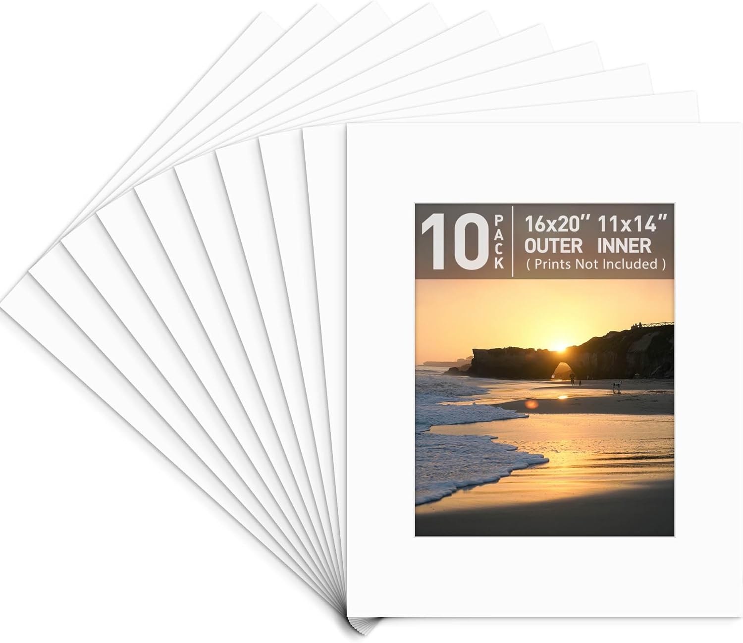 Gold State Art 16x20 Mats, 4-ply, white core bevel edge (pack of 10) for 11x14