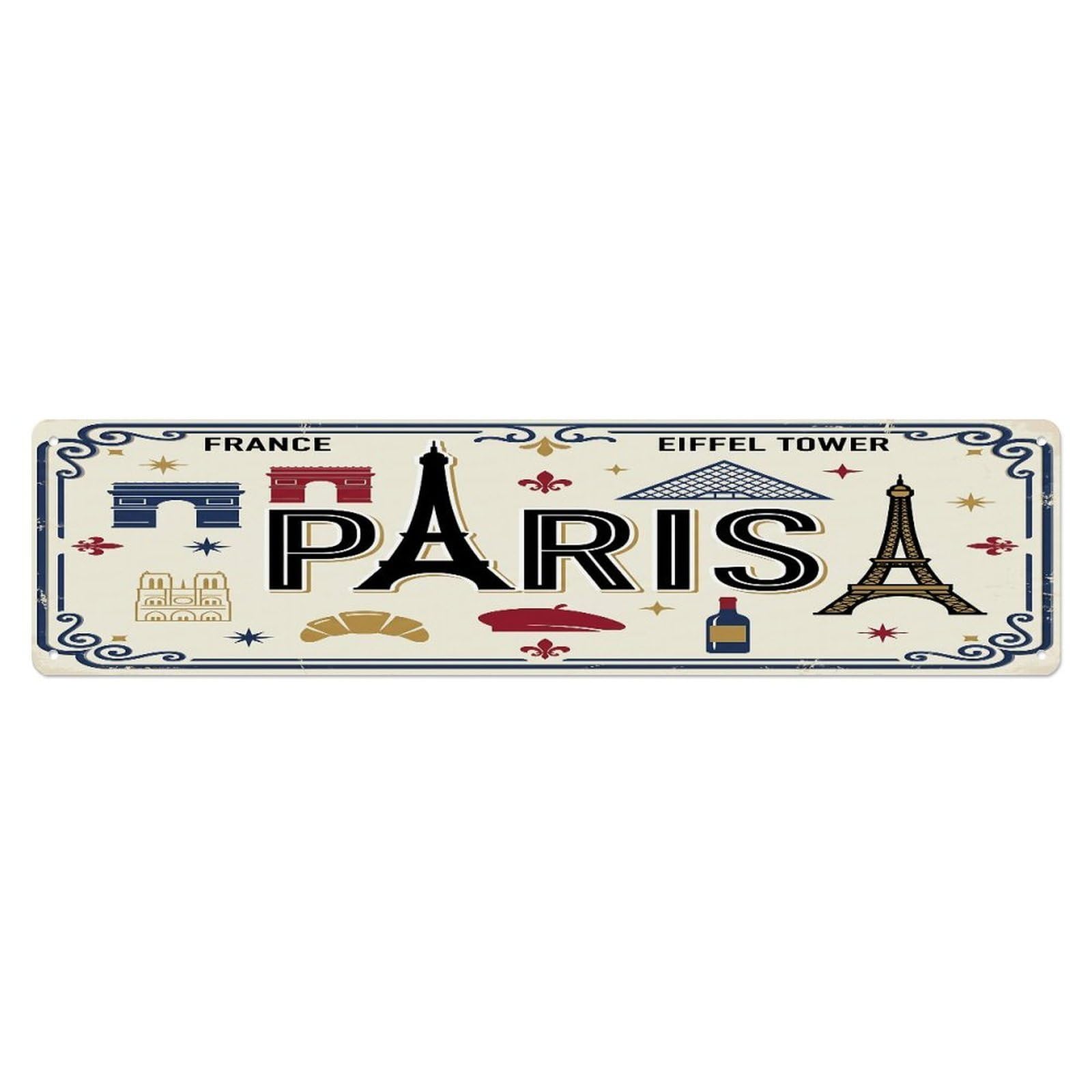 Tgrcjimh Style Metal Tin Sign Paris France Eiffel Tower Croissant