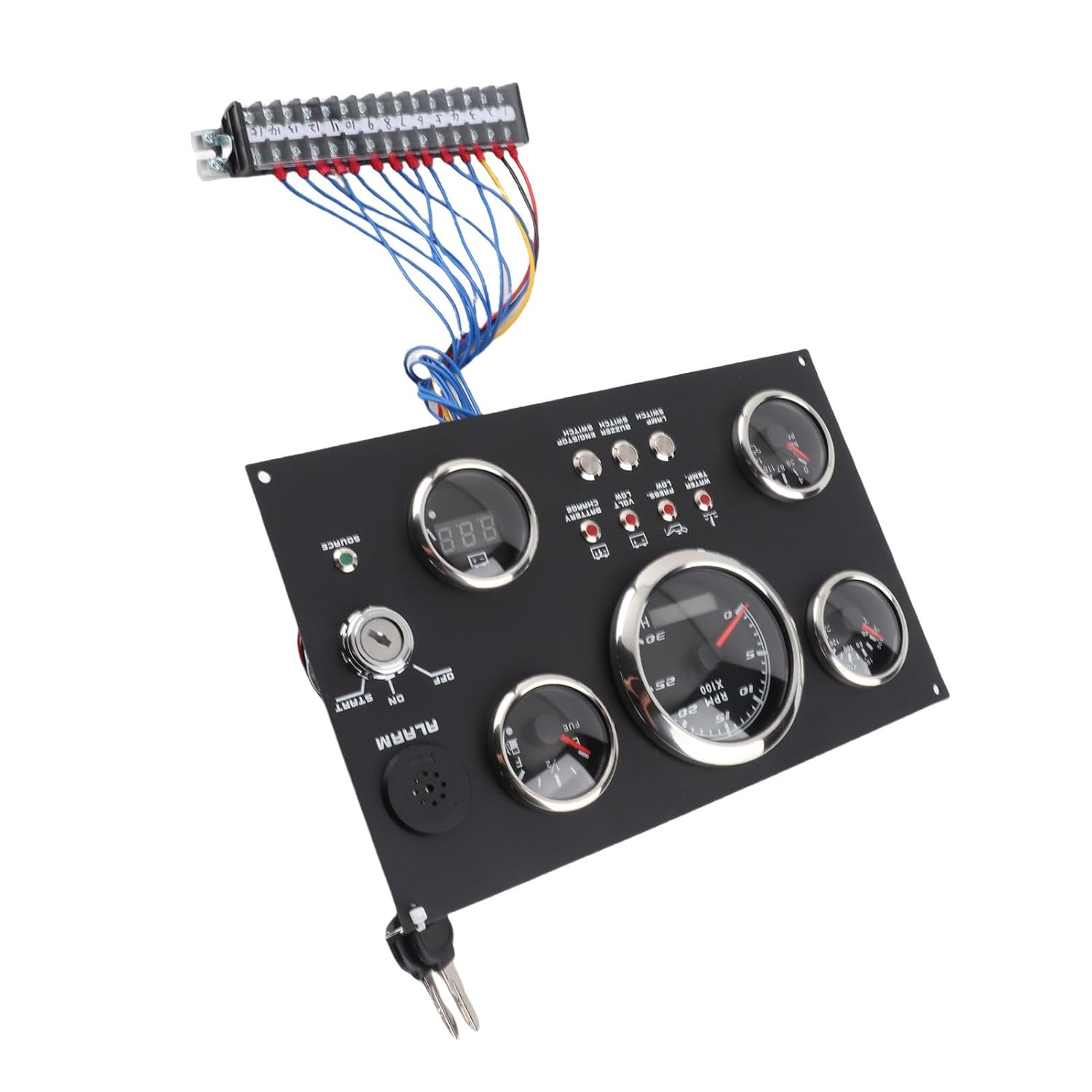 5in1 Dashboard Gauge Set, IP67 Digital Gauge Cluster Engine RPM Fuel Level Oil Pressure Water Temp Voltage Meter Replacement for RV Boat Yacht