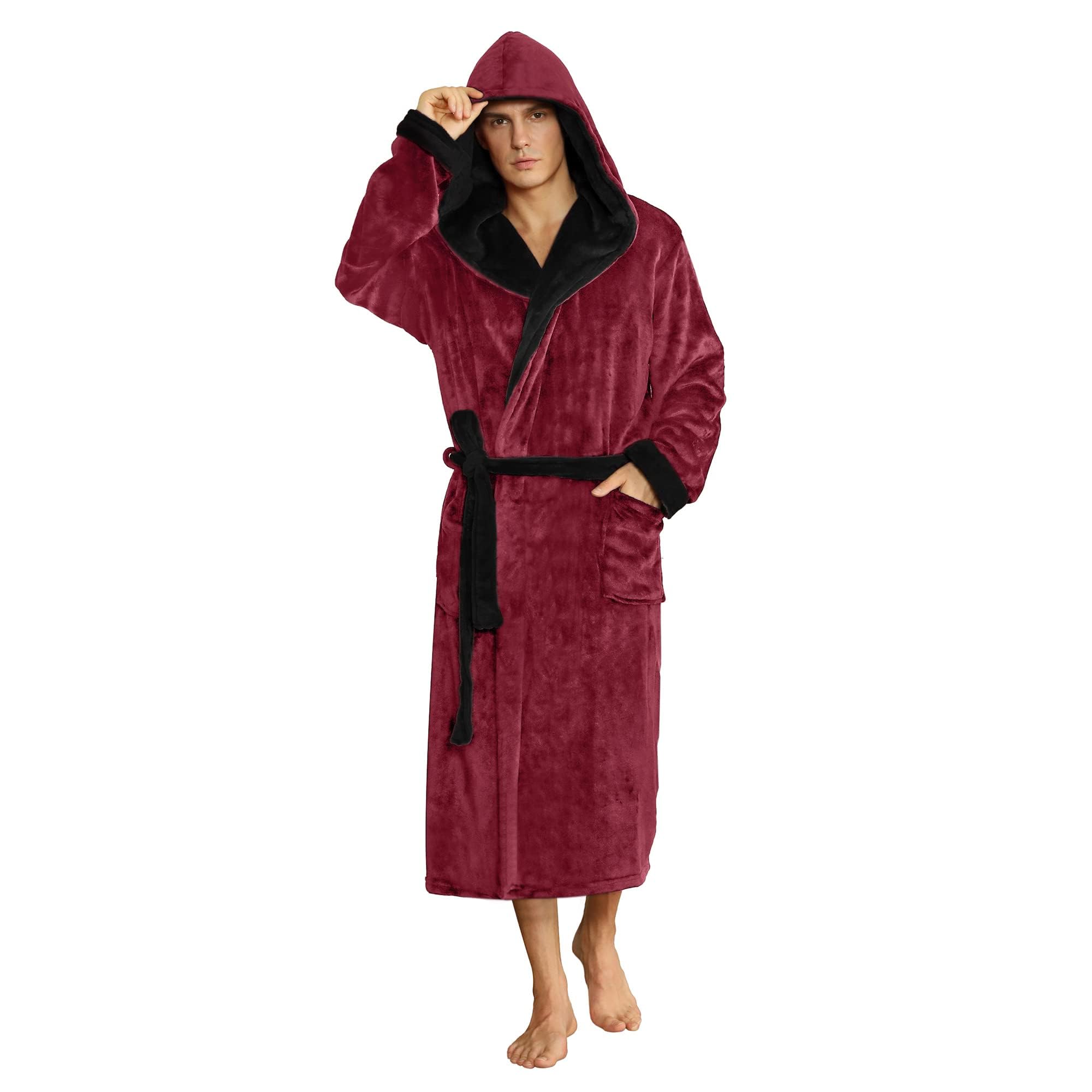 U2SKIIN Mens Hooded Robe, Plush Robes for Men Long Fleece Bathrobe
