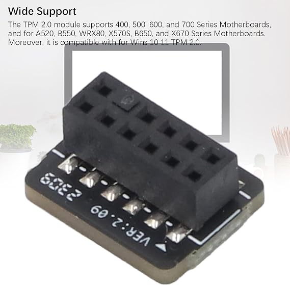 TPM SPI Module, DDR4 Compatible, 12Pin, for Wins 10 11, 400 500 600 700 Series Motherboards, A520 B550 WRX80 X570S B650 Motherboards, Infineon 9670